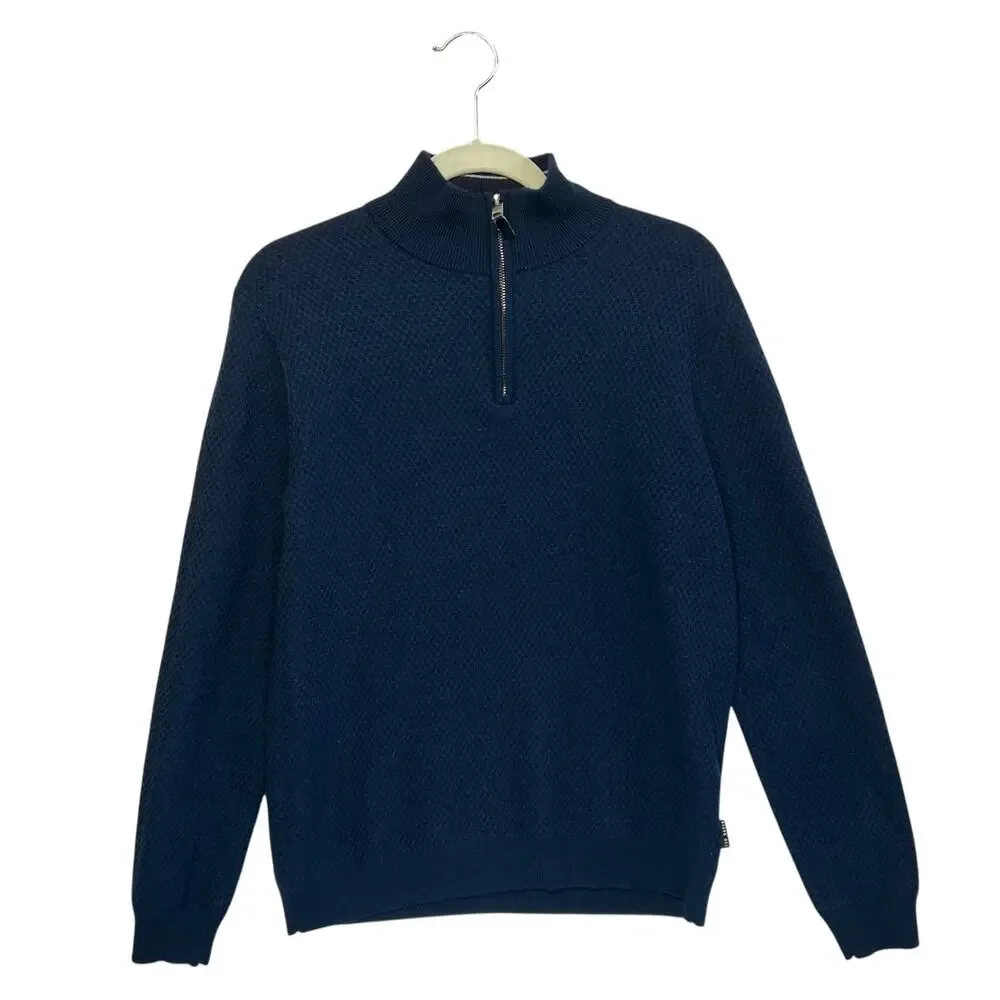 Ted Baker Quarter Zip Wool Blend Jumper Sweater Mens Sz 4 (L) Navy Club Luxury